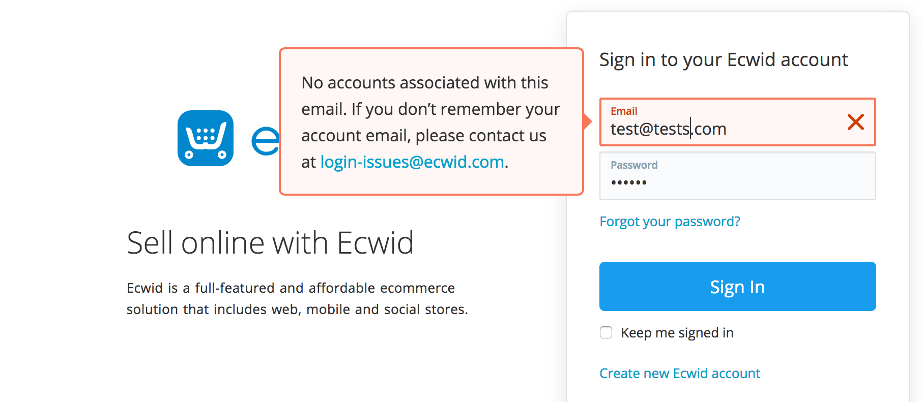 Login issues - Ecwid Help Center. 