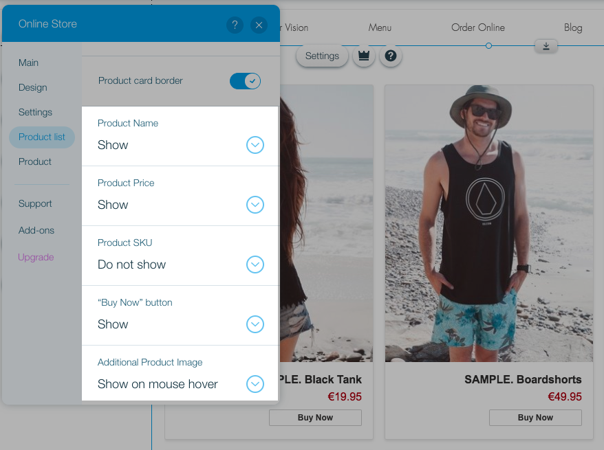 Select the options to show