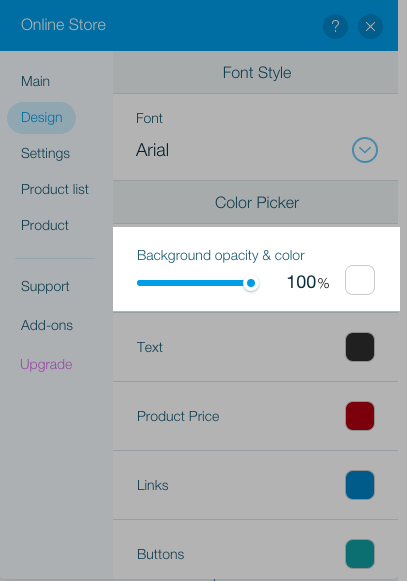 Set the opacity and color