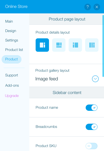 Lay-out van productpagina instellen