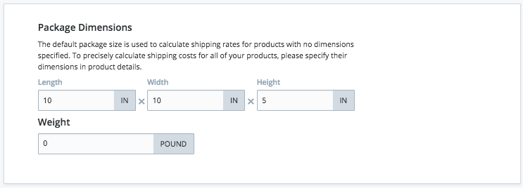 Set the package sizes