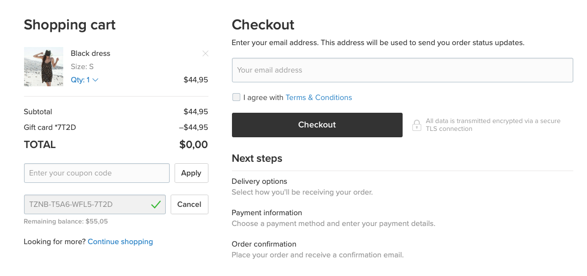 appliquer une carte cadeau dans Ecwid