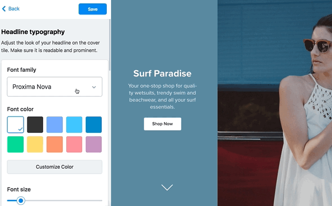 Typography in Instant Site editor