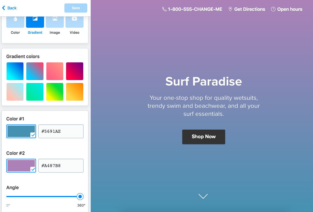 Background gradient for Instant Site cover