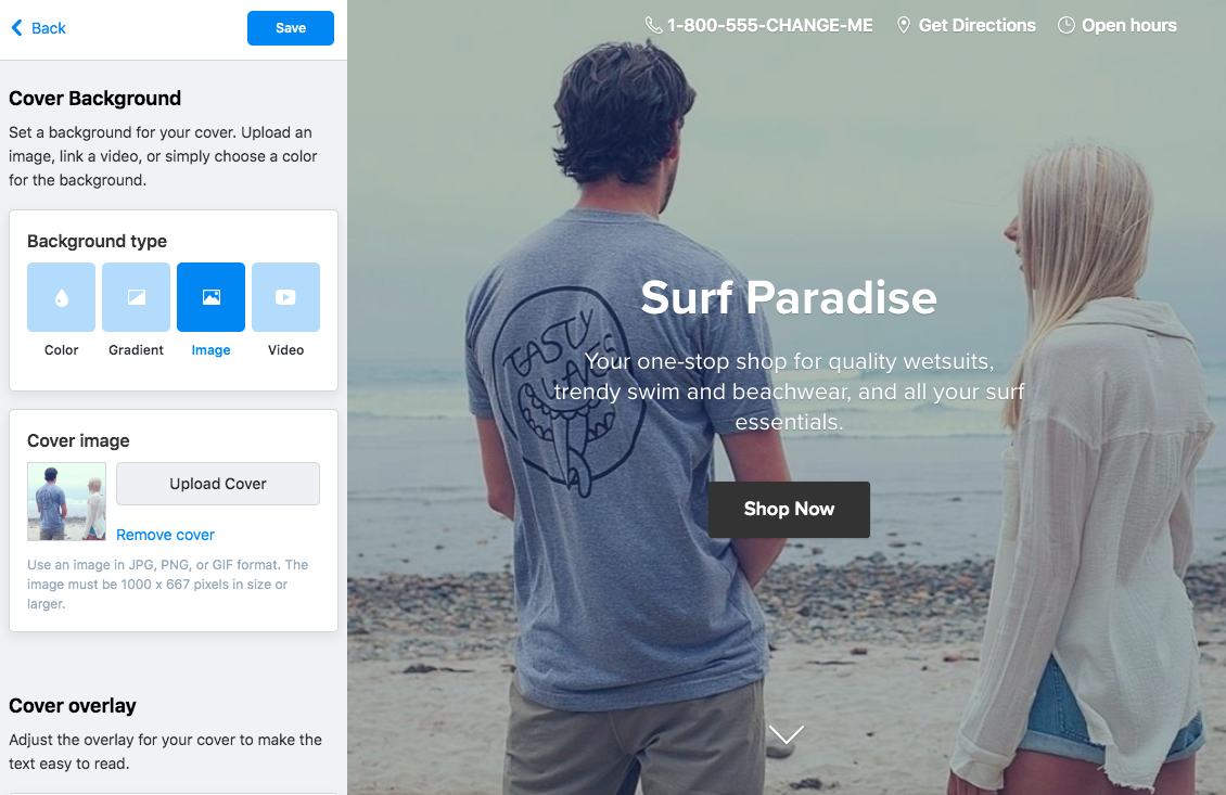 Background type for Instant Site cover