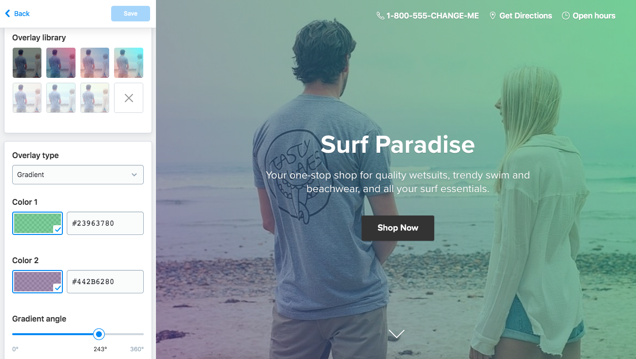 Overlay for Cover Image in Instant Site