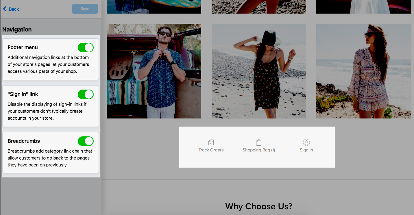 Navigation sous la liste des produits dans la boutique Ecwid