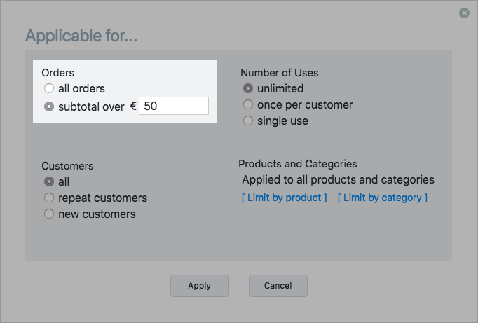 Restriction des coupons de réduction sur les commandes