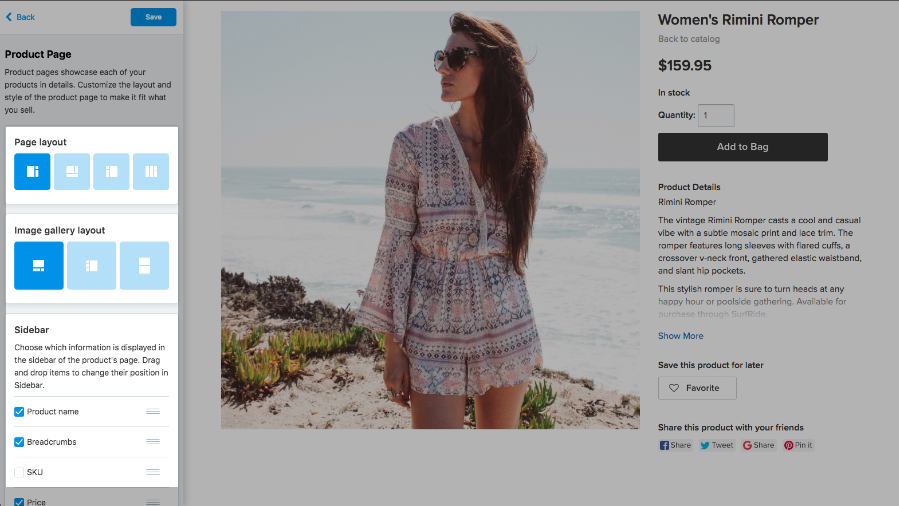 Product Page settings in Ecwid store