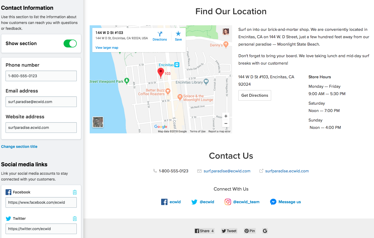 Contact information section