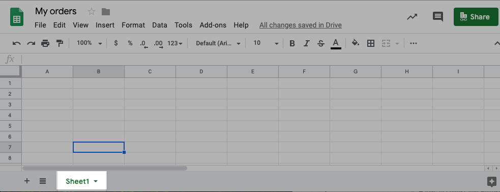 Create Google Sheet for Ecwid orders