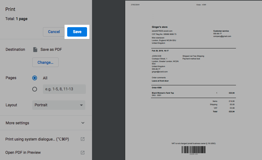 Enregistrer la facture au format PDF