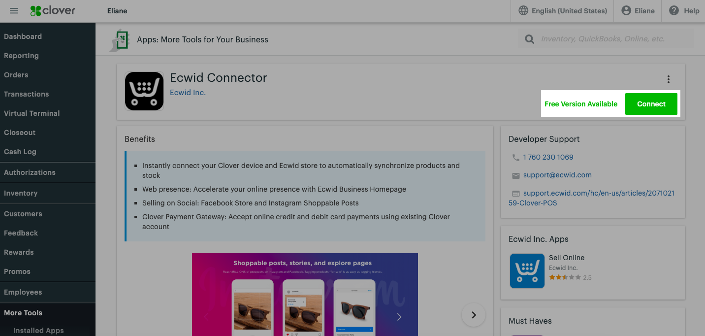 Conectar Clover a Ecwid