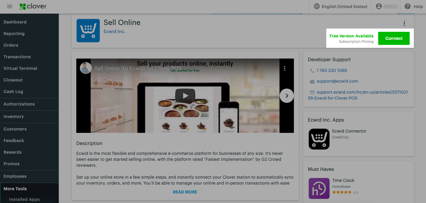 Conectar Clover a Ecwid