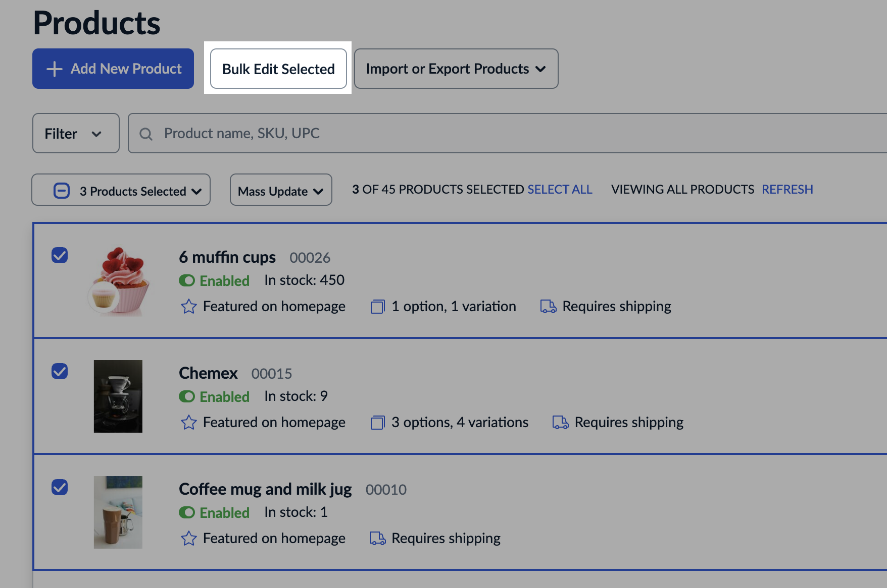 Añadir vídeos a varios productos en masa