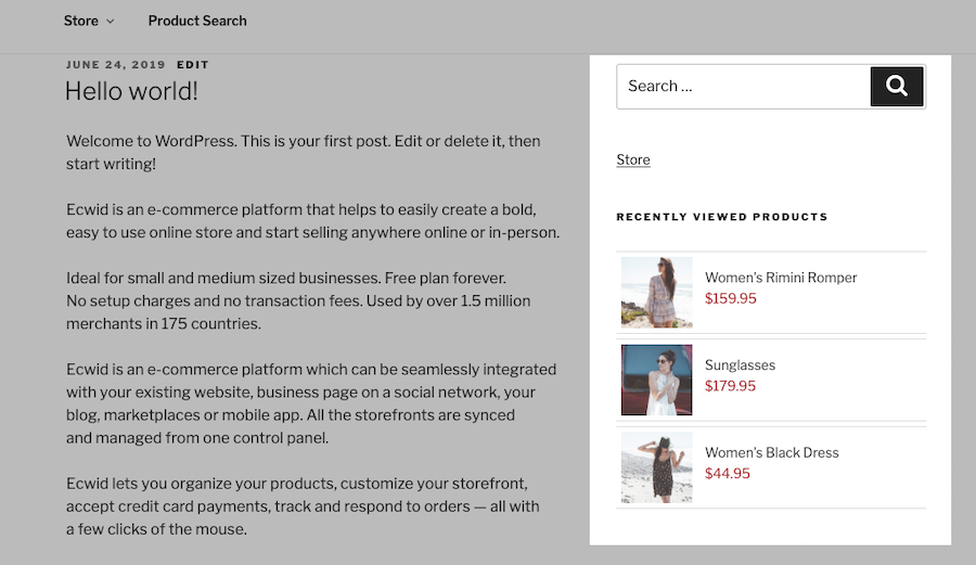 Products in sidebar