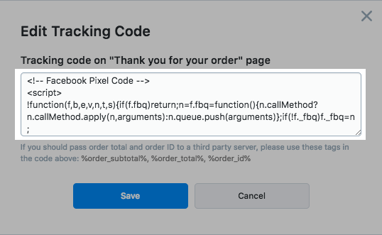Code du pixel Facebook 