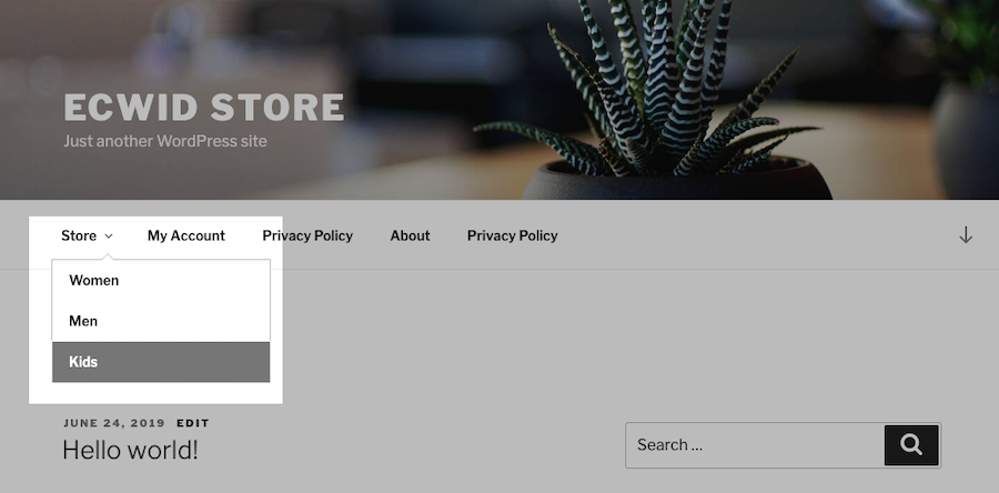 Drop-down category menu