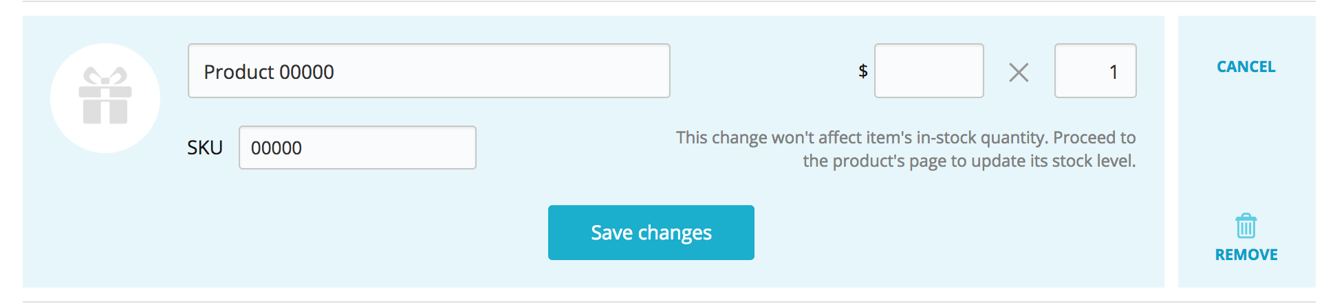 Modifier un produit dans une commande