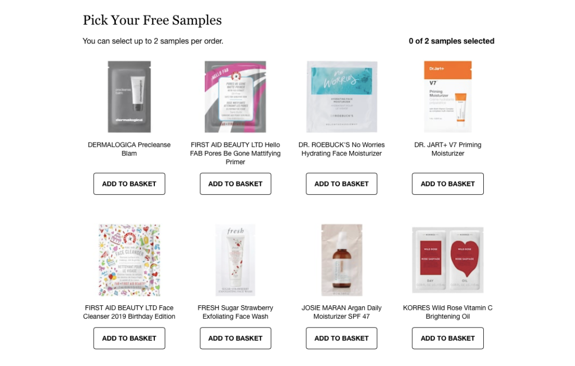 Offer free samples with a purchase