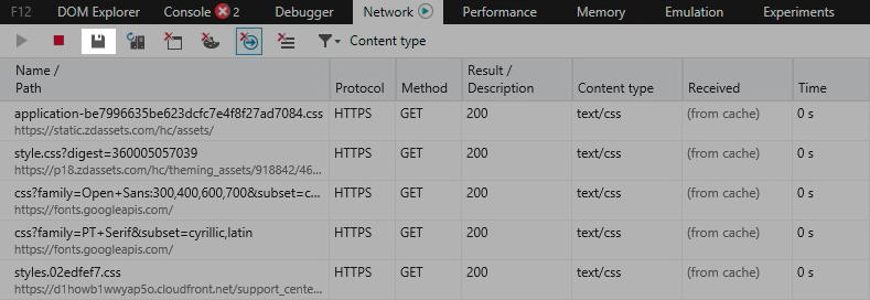 Option exporter en tant que HAR dans Edge et Internet Explorer