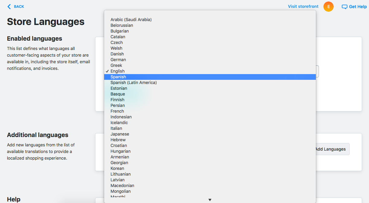 Liste déroulante avec les langues