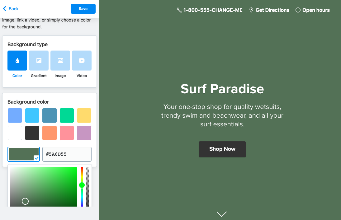 Couleur d'arrière-plan pour la couverture du site instantané