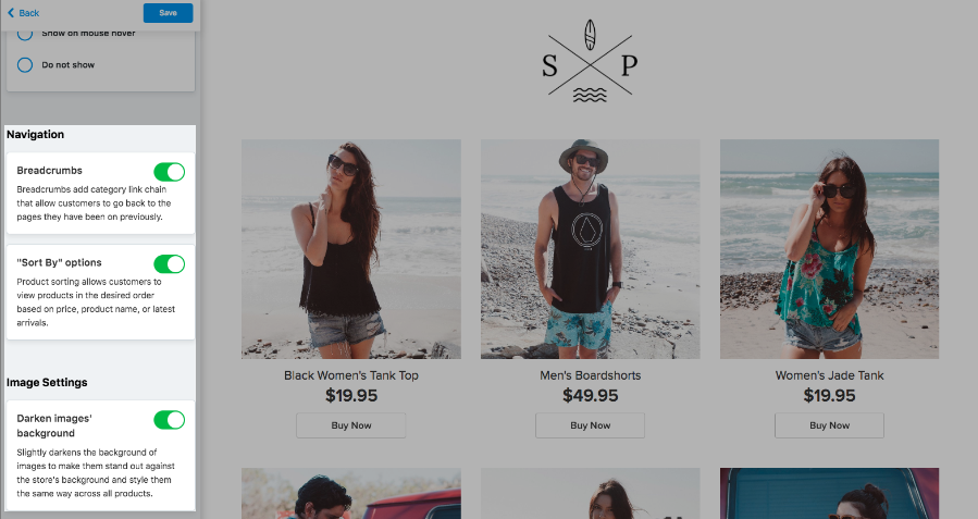 Navigation dans la boutique Ecwid