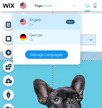 Sélecteur de langue dans l'éditeur Wix