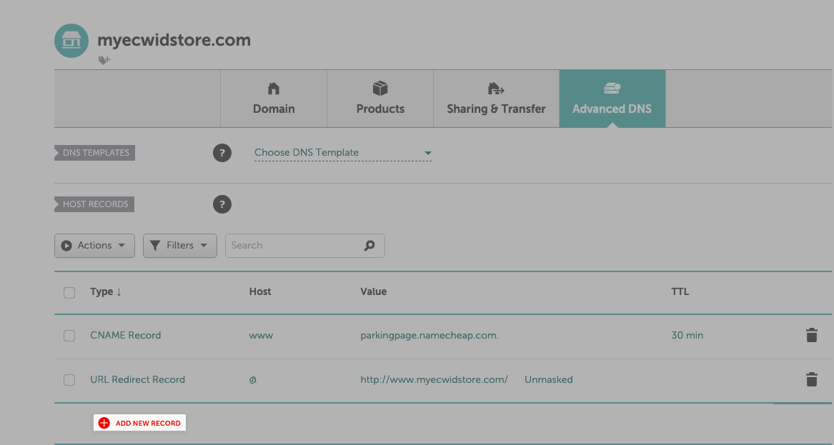 Ajouter un nouvel enregistrement A pour votre domaine NameCheap