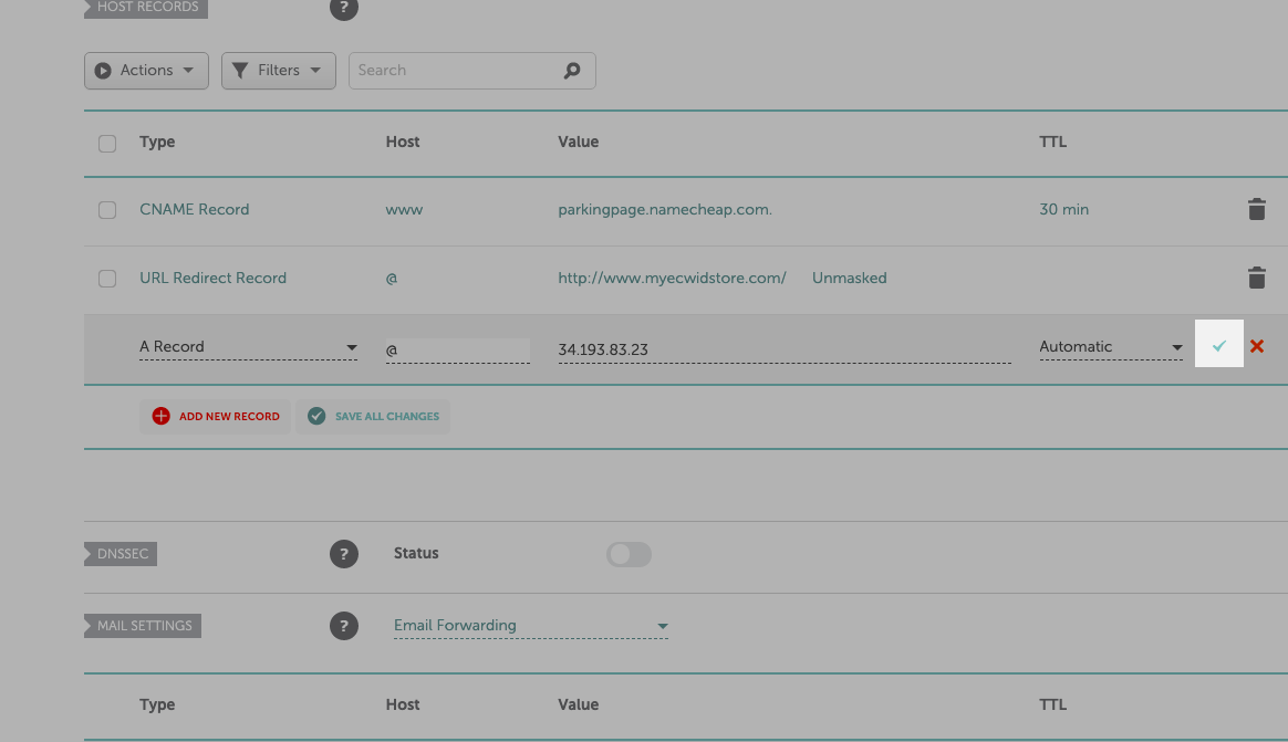 Enregistrez l'enregistrement A pour votre domaine NameCheap