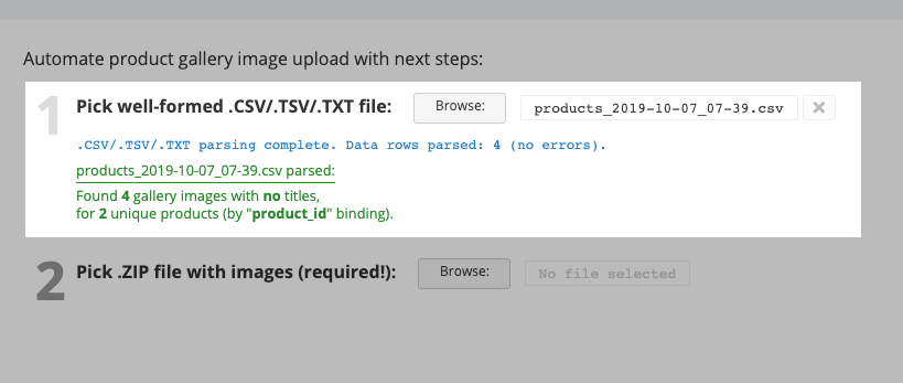 choisir le fichier csv dans bulk gallery upload