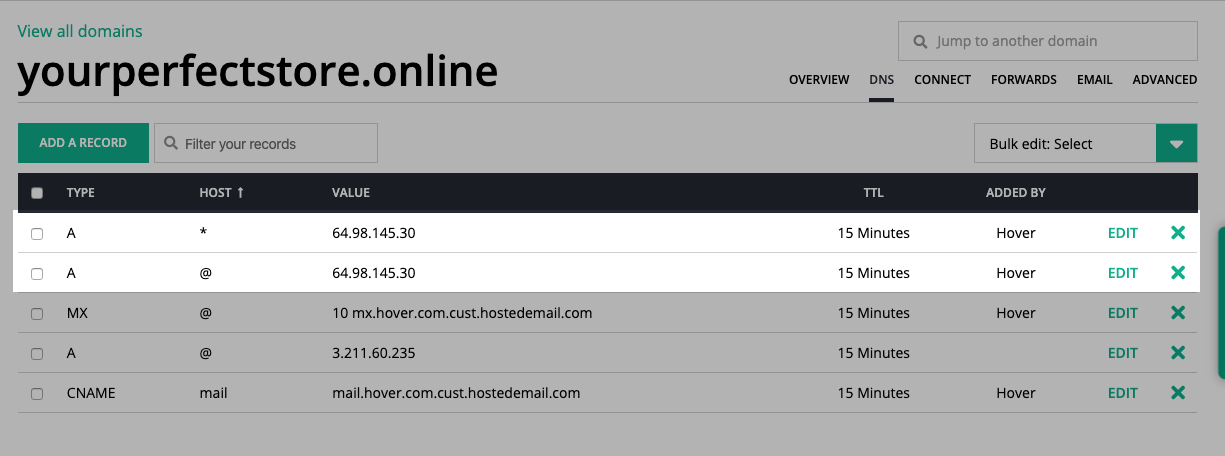 Supprimer les enregistrements A dans Hover