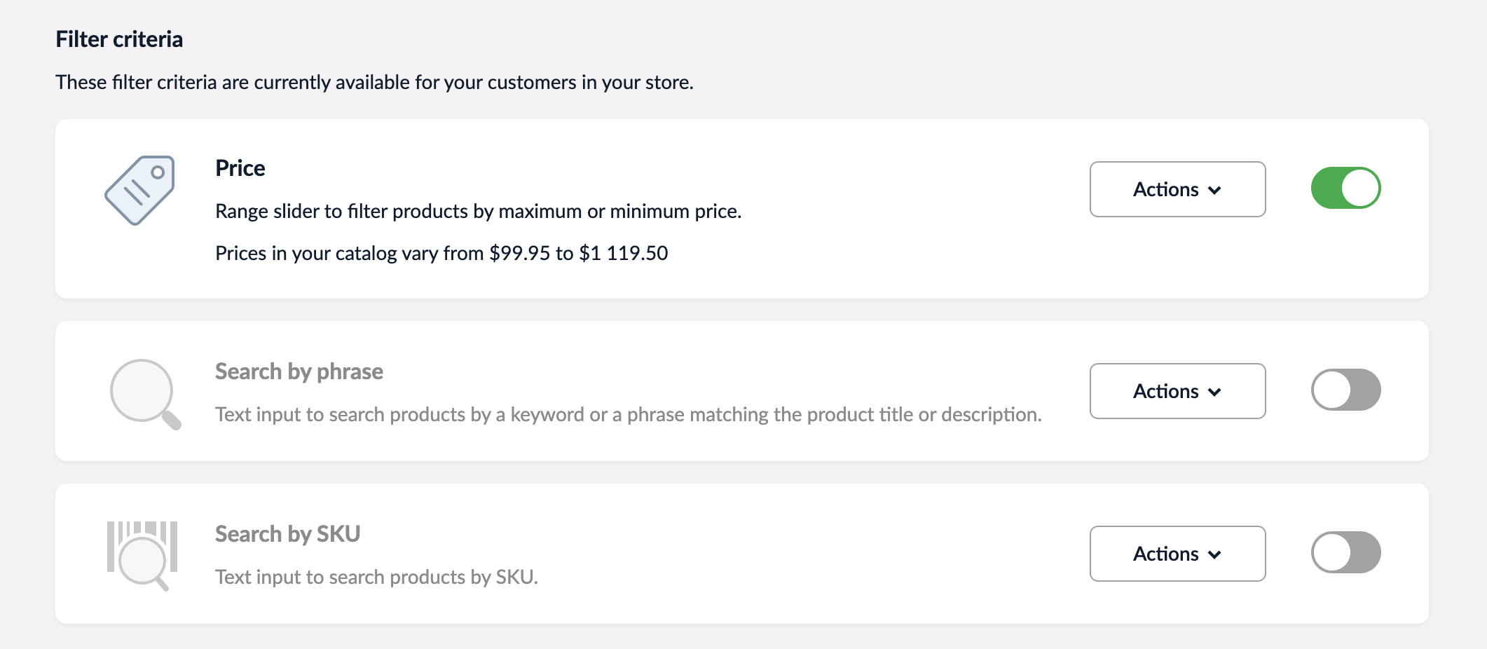 Product filters – Ecwid Help Center