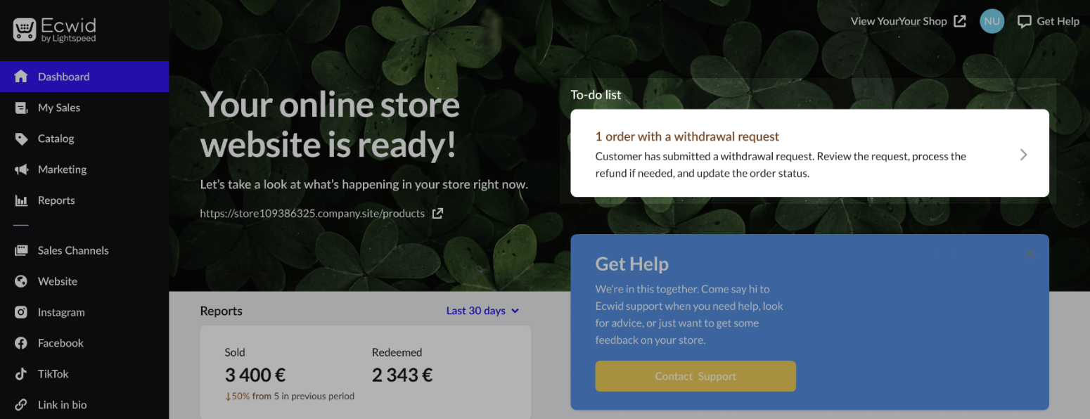 Dashboard page with a new withdrawal request notification.png