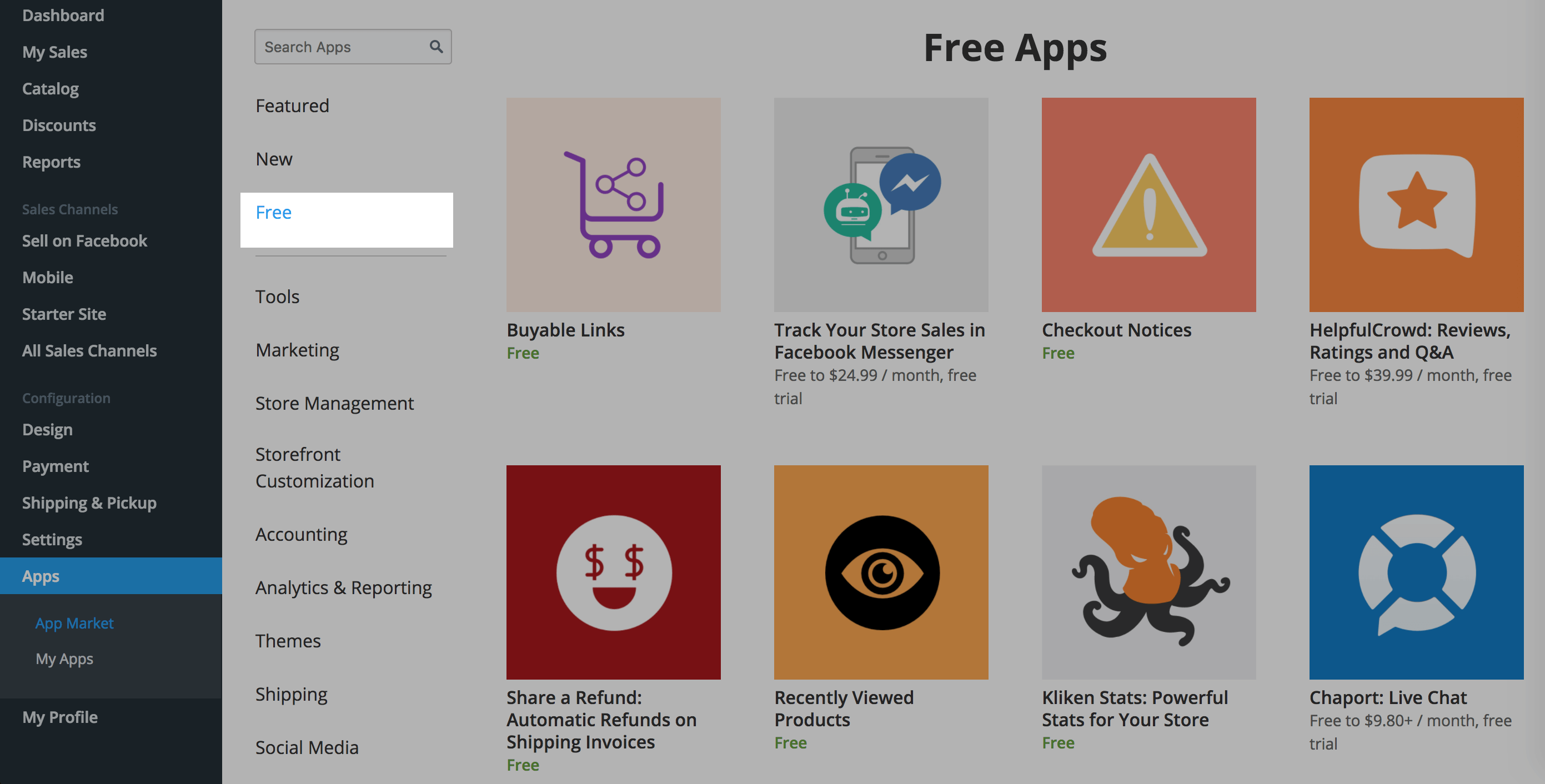 Kostenlose Apps im Ecwid App-Markt