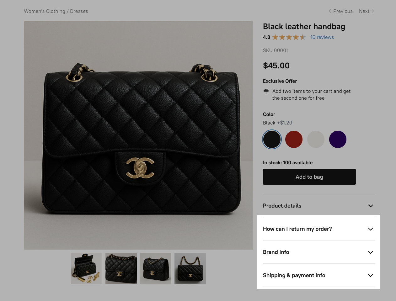 Product page example with shared content