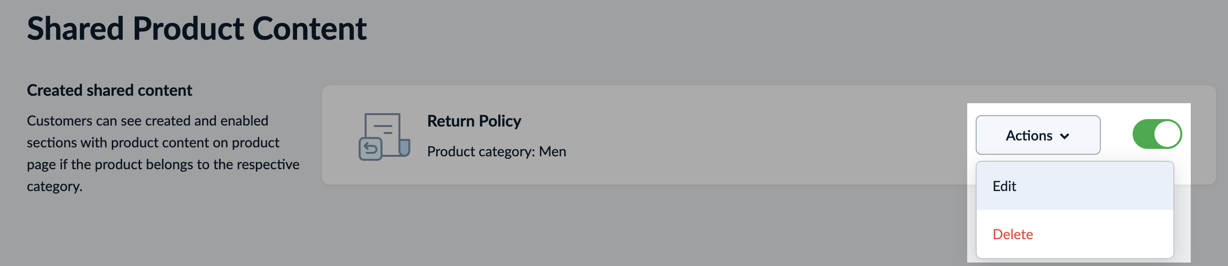 The Actions dropdown with Edit option highlighted