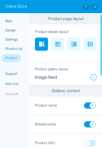 Set the product page layout
