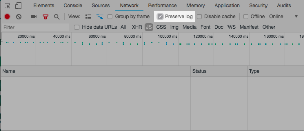 Preserve log option in Chrome