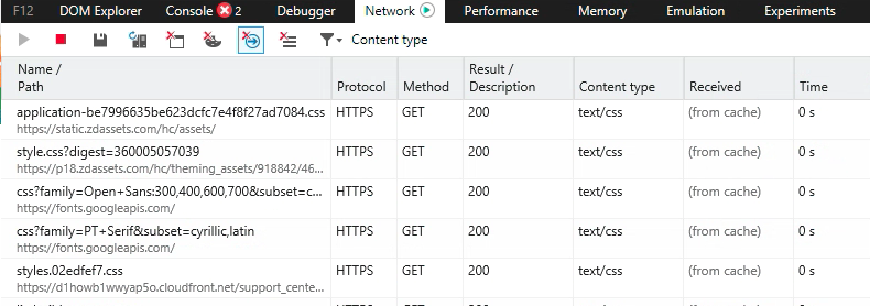 Edge and Internet Explorer Network tab