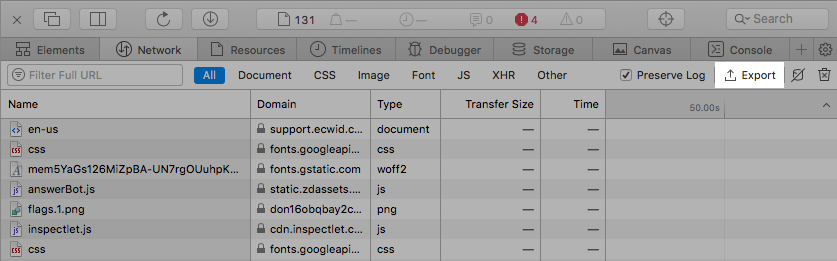 Export as HAR in Safari