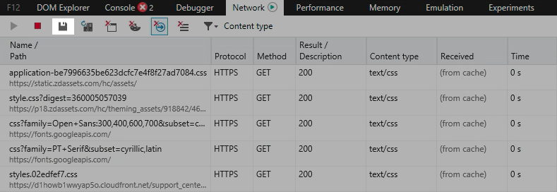 Export as HAR option in Edge and Internet Explorer