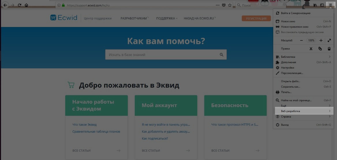 Найдите в меню веб-разработку