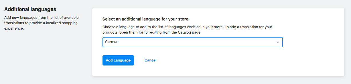 Wählen Sie eine Sprache für den Ecwid-Shop aus