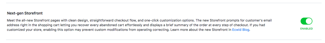 Enable new Ecwid storefront