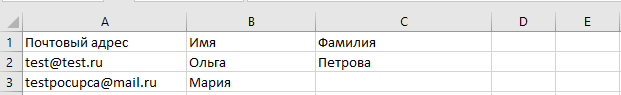 Список для рассылки в таблице