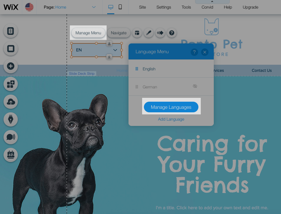 Language selector in Wix site