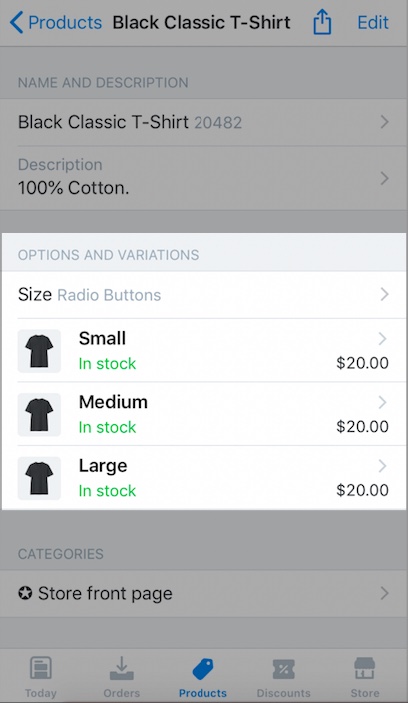 Options and variations in iOS