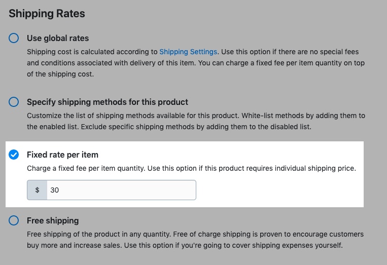 /Fixed rate per item/